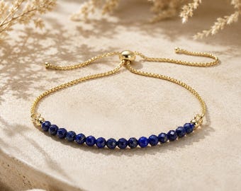 Lapis Lazuli Bracelet |  PEACE | SPIRITUALITY | PROTECTION | Natural Gemstone | Boho Minimal Jewellery | Fine Bracelet | Adjustable | 3.5mm