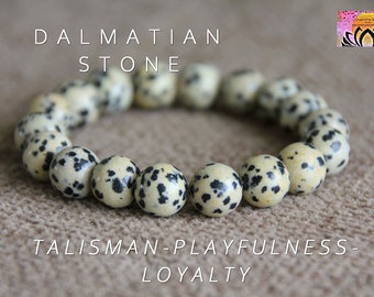 Dalmatian Stone Bracelet-TALISMAN/PLAYFULNESS/LOYALTY-8 or 10mm-Grounding Bracelet-Boho Gemstone Healing Bracelet-Natural Organic Jewellery