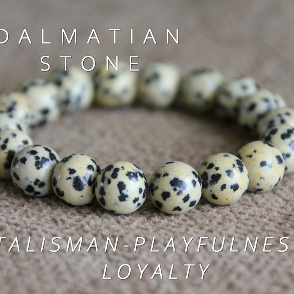 Dalmatian Stone Bracelet-TALISMAN/PLAYFULNESS/LOYALTY-8 or 10mm-Grounding Bracelet-Boho Gemstone Healing Bracelet-Natural Organic Jewellery