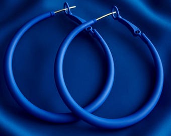 50mm Large Blue Hoops | 4mm Thick | Sterling Silver Pin |  Bohemian Chic Ethnic Tribal Earrings | Latchback | Original Colourful Hoops