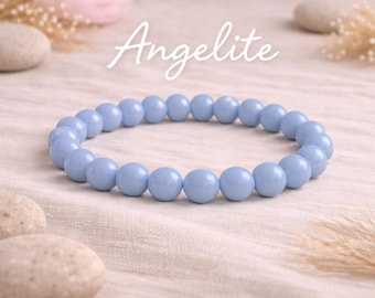 Angelite Bracelet | AWARENESS/PEACE/RECOVERY/Angelic Realm | Crown Chakra Bracelet | Healing Bracelet | Boho Jewellery | Crystal Healing