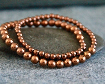 Copper Bracelet | Double Wrap Long Bracelet | 6mm 4mm | Original Handmade Jewelry | Bracelets Set | Wrist Mala | Stretchy Elastic Bracelet