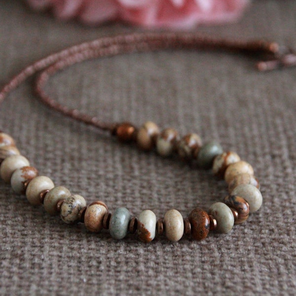 Jasper Necklace-Choker-Natural Stone-Short Necklace-17" 43cm-Ethnic Beaded Necklace-Boho Stone Necklace-Statement Necklace-Original Jewelry