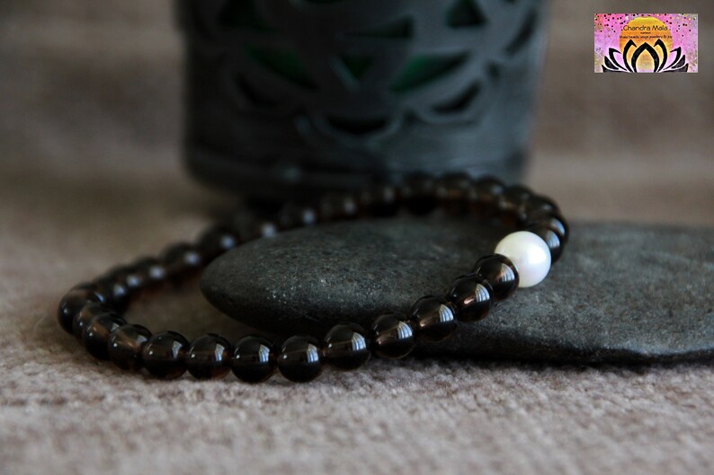 Smoky Quartz and Pearl Bracelet-CENTERING/GOAL REACHING/Protection Bracelet-Natural Freshwater Pearl Gemstone Bracelet-Statement Bracelet image 5