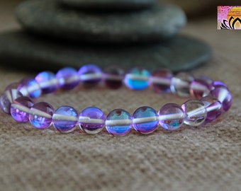 Purple Aura Quartz Bracelets-Stretchy Gemstone Bracelet-Stacking Bracelets-Crystal Bracelet