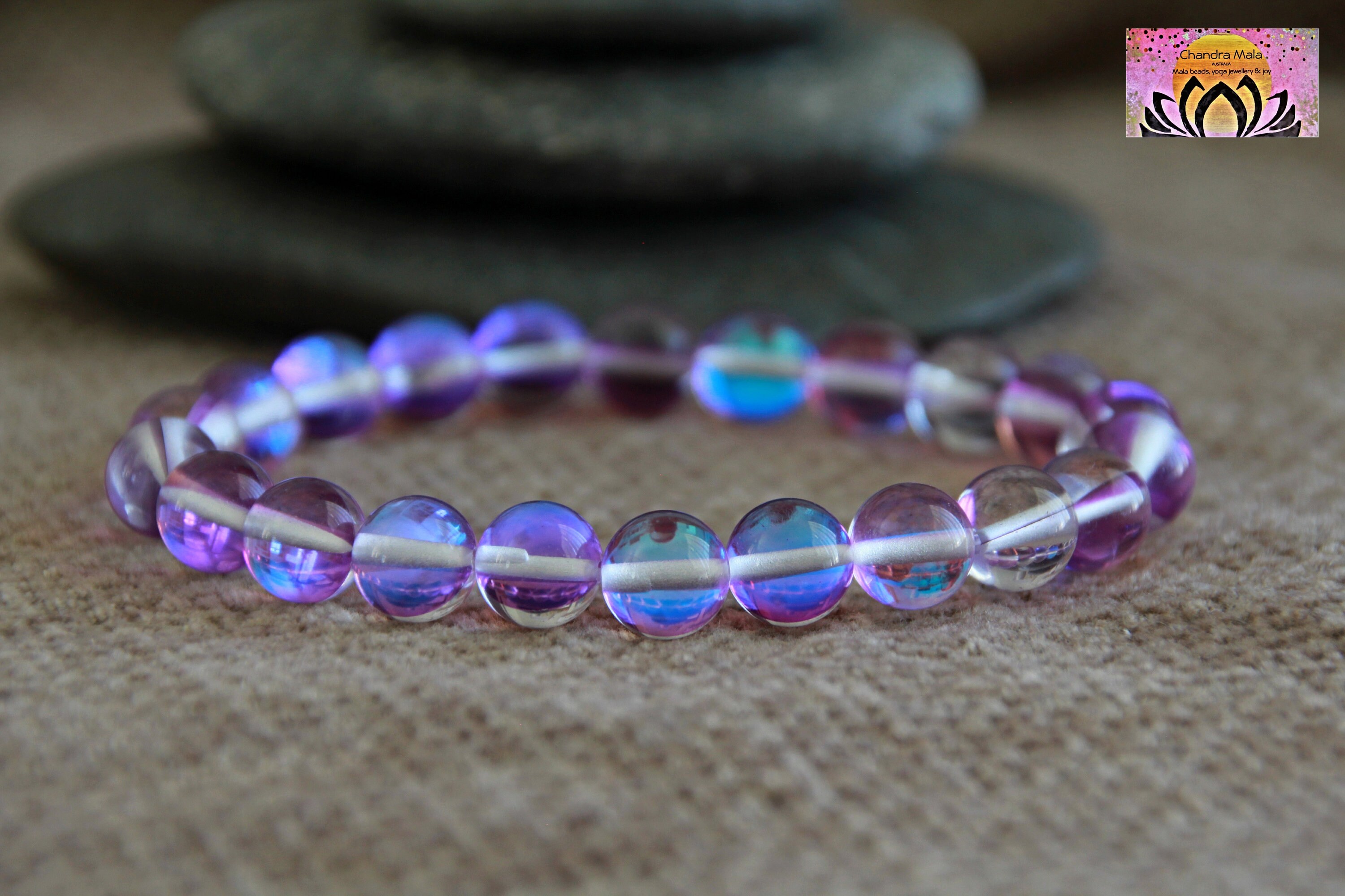 Natural Stone Gem Bracelet 7 inch Stretch-Aqua Aura Quartz