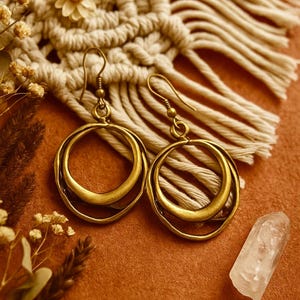 Modern Bronze Hoop Earrings | Antique Bronze | Metal Dangle Earrings | Bohemian Ethnic Jewellery | Original Handmade Rustic Earrings