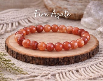 Fire Agate Bracelet | PROTECTION | SEX Drive | ADDICTIONS | Gemstone Stretchy Bracelet | Natural Crystal Bracelet | Healing Stone Bracelet