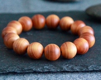 Cedar Wood Bracelet | 15mm Beads | 8 inches | Fragrant Cedarwood | Stretchy Bracelet | Natural Wooden Bracelet | Boho Jewelry | Men Bracelet