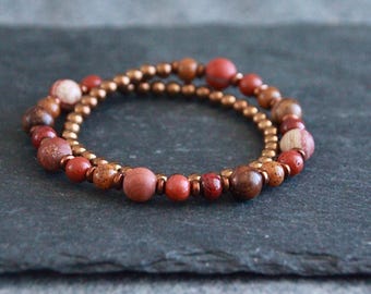 Jasper Copper Bracelet | Long Double Wrap Bracelet | Earthy Organic Jewellery | Natural Gemstone Jewelry | Healing Crystal Bracelet