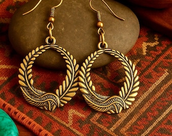 Bronze Earrings | Palm Leaf Earrings | Antique Bronze | Metal Dangle Earrings | Boho Ethnic Jewelry | Original Handmade Rustic Earrings
