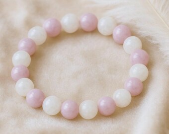 Moonstone and Kunzite Bracelet | INTUITION | AWAKENING | Stretchy Gemstone Bracelet | Exquisite Crystal Bracelet | Elegant Jewelry | 8mm