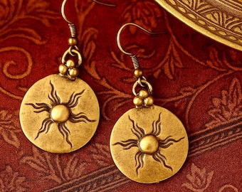 Sun Boho Earrings | Antique Bronze | Metal Charm Earrings | Light Earrings | Original Ethnic Jewelry | Handmade Hippie Summer Jewellery