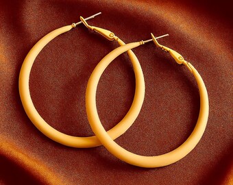 50mm Large Yellow Hoops | 4mm Thick | Sterling Silver Pin |  Bohemian Chic Ethnic Tribal Earrings | Latchback | Original Colourful Hoops