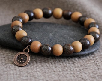 Bronzite Sandalwood Bracelet | PROTECTION/Set your self FREE/GO with Flow | Stretchy Gemstone Bracelet | Natural Organic Stone Boho Jewelry