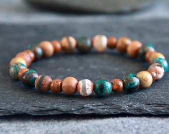 Chrysocolla Palo Santo Sandalwood Bracelet | Stretchy DZI beads Bracelet | Natural Gemstone | Unisex Original Organic Ethnic Jewelry | 8mm