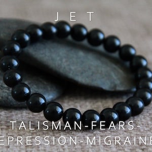 Jet Bracelet | TALISMAN/FEARS/DEPRESSION | Base Chakra Stone | Black Gemstone Stretchy Bracelet | Original Boho Jewellery | Unisex | 7mm