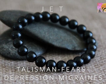 Jet Bracelet-TALISMAN/FEARS/DEPRESSION-Base Chakra Stone-Black Gemstone Stretchy Bracelet-Original Boho Jewellery-Unisex-7mm beads