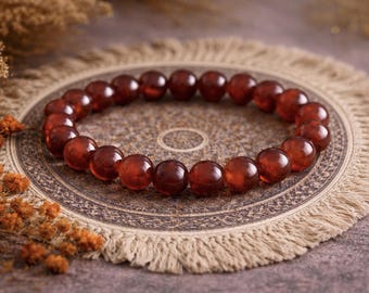 Hessonite Garnet Bracelet | Self RESPECT/CHALLENGES/FERTLITY | Gemstone Healing Bracelet | Boho Natural Stretchy Bracelet | 8mm