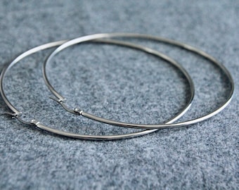 85mm Large Silver Hoops | Hypoallergenic Stainless Steel | Boho Jewelry | Bohemian Chic Ethnic Tribal Modern Earrings | Oversized Hoops