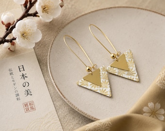 Triangle Earrings | Japanese Paper Earrings | Boho Dangle Metal Earrings | Unique Handmade Jewellery | Statement Earrings