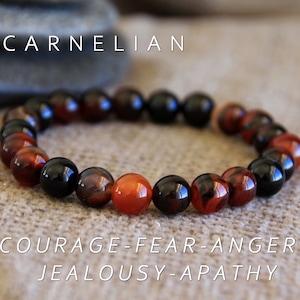 Carnelian Bracelet | COURAGE | GROUNDING | FEAR Jealousy Sadness Apathy | Root and Sacral Chakras | Boho Jewellery | Gemstone Bracelet | 8mm