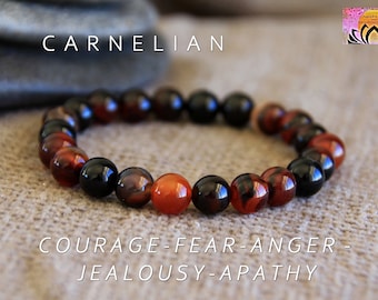 Carnelian Bracelet-COURAGE/GROUNDING-FEAR Jealousy Sadness Apathy/Root and Sacral Chakras-Bohemian Yoga Jewellery-Stacking Layering Bracelet