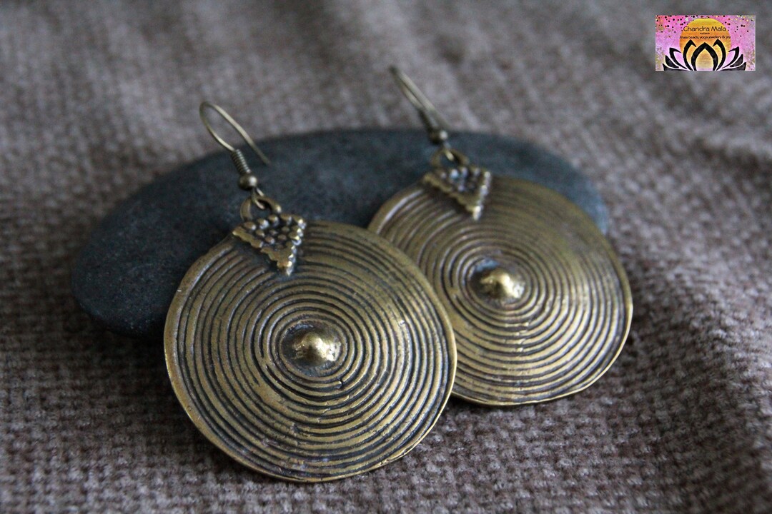 Large Bronze Earringsantique Bronze Earringscircle Dangle Etsy