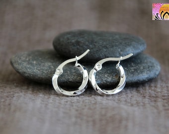 Small Hoop Earrings-15mm-Twisted Hoops-Hypoallergenic Stainless Steel Earrings-Silver Plating-Yoga Jewelry-Boho Chic Ethnic Tribal Earrings