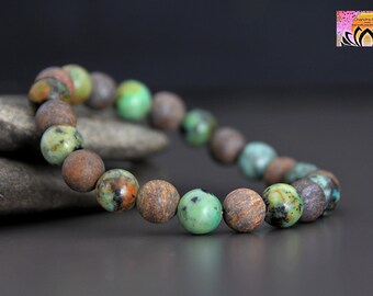 Pulsera de broncita turquesa africana-PROTECCIÓN/EVOLUCIÓN POSITIVA-Pulsera elástica de piedras preciosas-Joyería Boho de yoga-Joyería natural