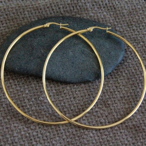 70mm Very Large Golden Hoops-18K Gold Plated Hypoallergenic Stainless Steel Earrings-Bohemian Chic Ethnic Tribal Modern Earrings-Big Hoops