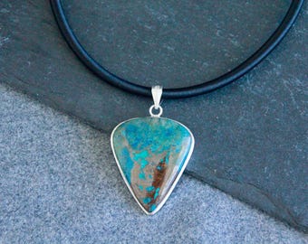 Azurite Chrysocolla Pendant | 62x43mm | Stone in Sterling Silver | Natural Gemstone | Crystal Healing Pendant | Organic Jewellery | Unisex