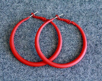 50mm Large Red Hoops | 4mm Thick | Sterling Silver Pin |  Bohemian Chic Ethnic Tribal Earrings | Latchback | Original Colourful Hoops