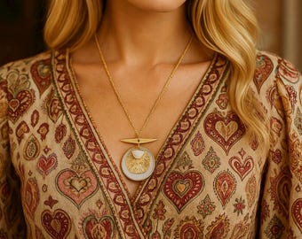 Mother of Pearl Charm Necklace | Large Charm Pendant | Chain Necklace | Bohemian Jewellery | Bold Statement Jewelry | Earrings Necklace Set