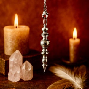 Pointed Dowsing Pendulum | Bullet Pendulum | 61x12mm | Chain 23cm | Quality Heavy Silver | Metal Divining Pendulum | Removable Pendant