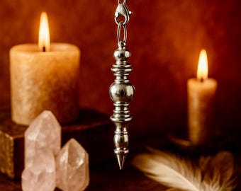 Pointed Dowsing Pendulum | Bullet Pendulum | 61x12mm | Chain 23cm | Quality Heavy Silver | Metal Divining Pendulum | Removable Pendant