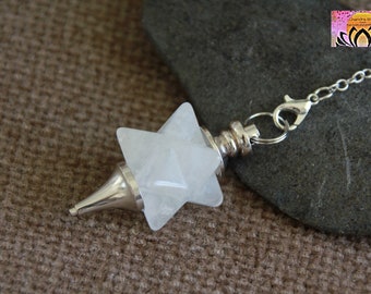 QUARTZ Merkaba Star Pendulum | Dowsing Pendulum Pendant | 44x17mm | 23.5cm long chain with clasp | Gemstone Crystal Divining Pendulum