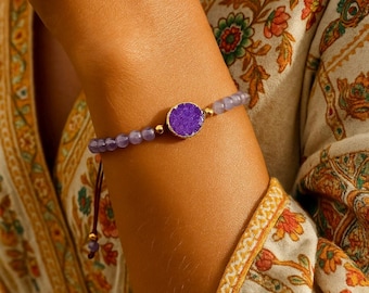 Amethyst Bracelet | INTUITION | PROTECTION | SPIRITUALITY | Natural Gemstone | Boho Minimal Jewellery | Fine Bracelet | Adjustable | 4.5mm