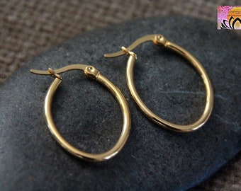 Oval Golden Hoops | 20x27mm | Hypoallergenic Stainless Steel Earrings | Original Modern Boho Hoops