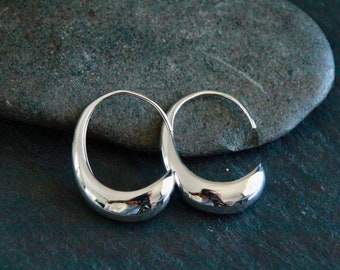 Chunky Open Hoop Earrings | Threader Hoops | Platinum | C Shape Open Hoops | 28x21mm | 7mm Thick Wide | Original Boho Statement Earrings