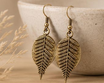 Bronze Earrings | Fern Earrings | Antique Bronze | Metal Dangle Earrings | Boho Ethnic Jewelry | Original Handmade Rustic Earrings