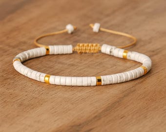 Howlite Bracelet | SERENITY/CALMING/INSOMNIA/Anxiety | Fine Bracelet | Natural Gemstone | Boho Minimalist Bracelet | Adjustable | 4.5mm