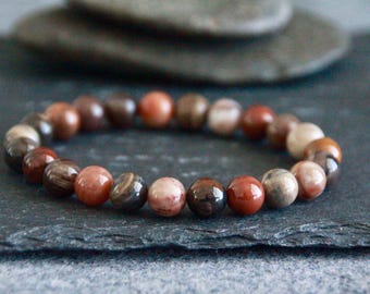 Petrified Wood Bracelet | Deep ROOT | ANXIETY | PANIC | Security | Natural Gemstone Stretchy Bracelet | Original Organic Earthly Jewelry 8mm