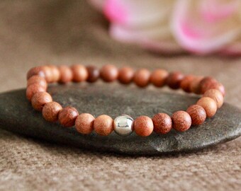 Rosewood + White Gold Bracelet | GRACE | COMPASSION | POSITIVITY | Natural Gemstone Wooden Bracelet | Organic Delicate Crystal Bracelet |6mm