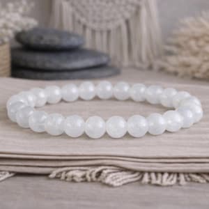 White Jade Bracelet | PEACE/CLARITY of Mind/LUCK | Heart and Crown Chakra | Healing Gemstone Bracelet | Organic Bracelet | Natural Jewellery image 1