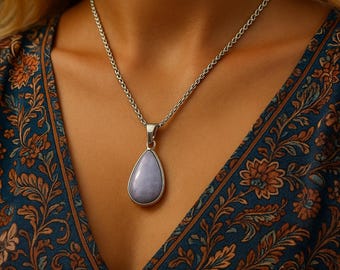 Tiffany Stone Pendant | 44x20mm | Bertrandite | Stone in Sterling Silver | Rare Natural Gemstone | Organic Jewelry | Crystal Healing