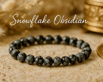 Snowflake Obsidian Bracelet | Learn From MISTAKES | Body Mind Spirit BALANCE | Inner Centering | Black Stretchy Gemstone Bracelet | Unisex