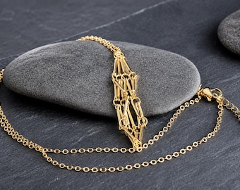 Crystal Pouch | Handmade Stainless Steel Stone Holder Necklace | Macrame Pouch | Brass Chain Necklace | 18" 45cm Chain Adjustable