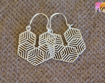 Mandala Ethnic Earrings | 35mm | Brass Hoop Earrings | Indian Bohemian Earrings | Silver Colour Hoops | Original Tribal Hippie Jewelry