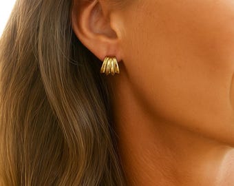Gold Wire Studs | 18k Gold | Leaf Earrings | 13x12mm | Elegant Earrings | Minimalist Studs | Statement Earrings | Original Quality Studs